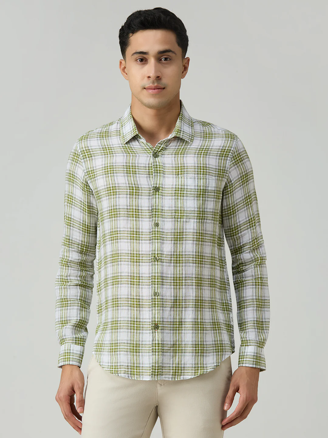 Men's Green Checks Slim Fit Shirts - Image 3