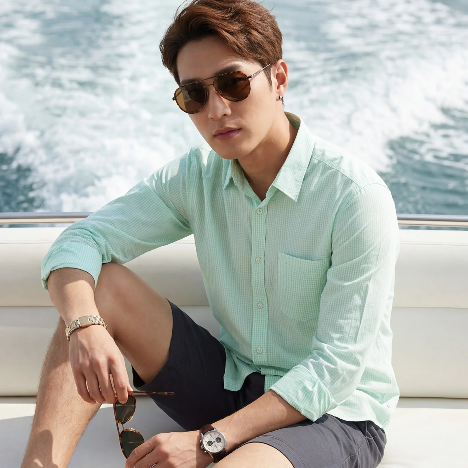 Men's Green Checks Slim Fit Shirts - Image 2