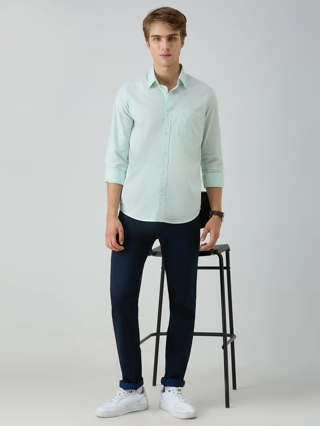 Men's Green Checks Slim Fit Shirts - Image 8