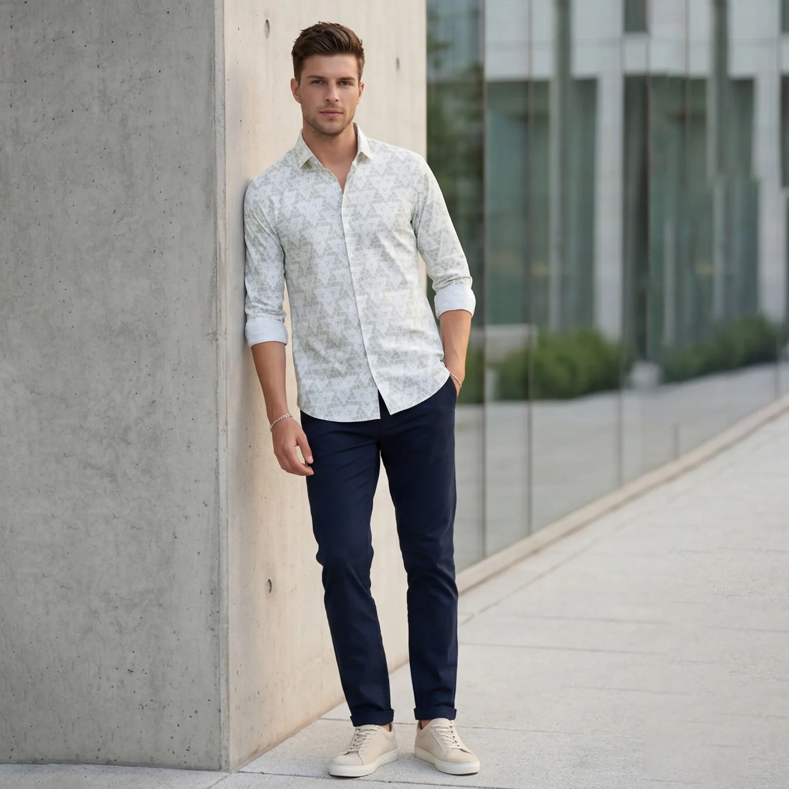 Men's Green Printed Slim Fit Shirts