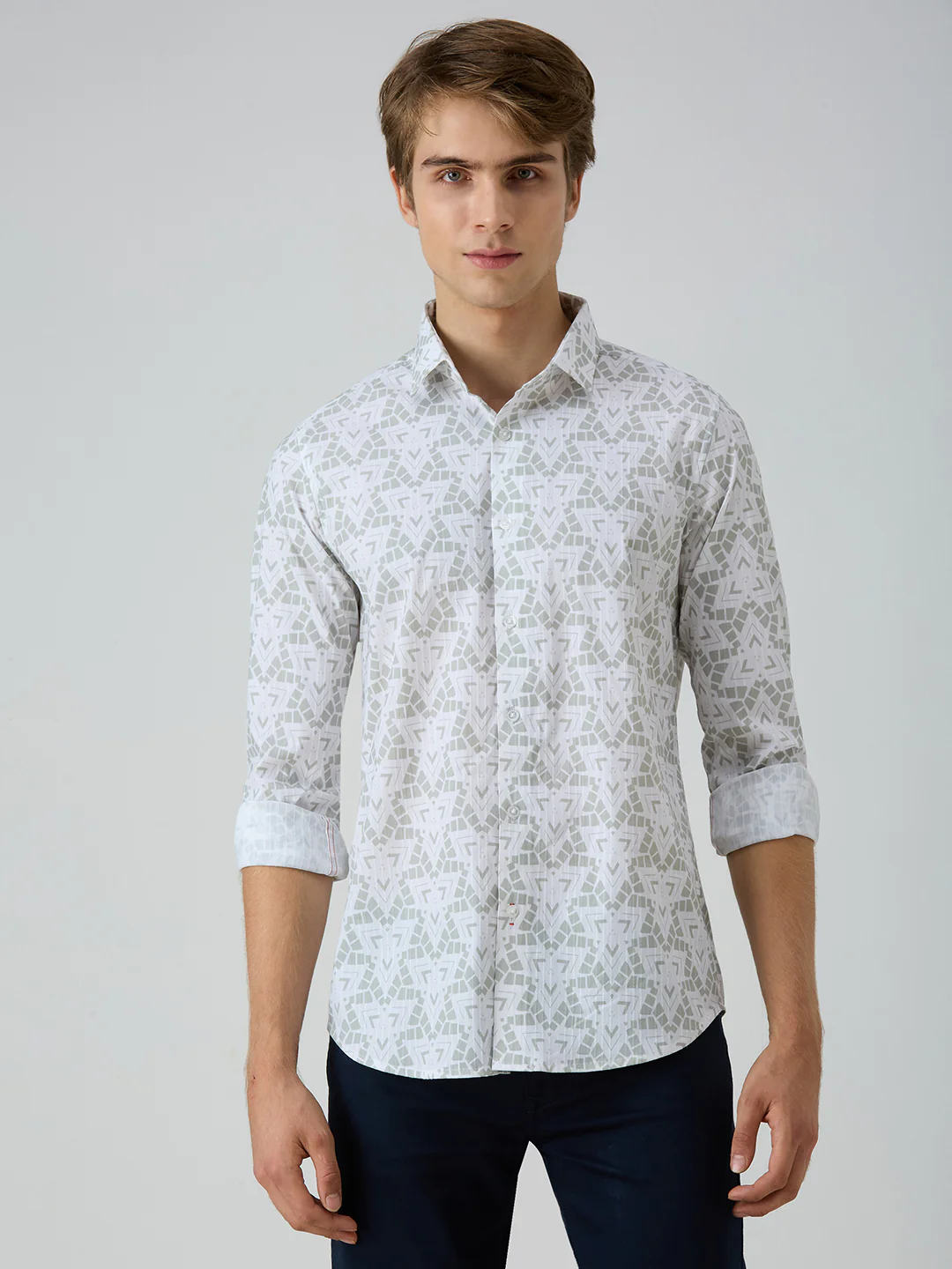 Men's Green Printed Slim Fit Shirts - Image 3