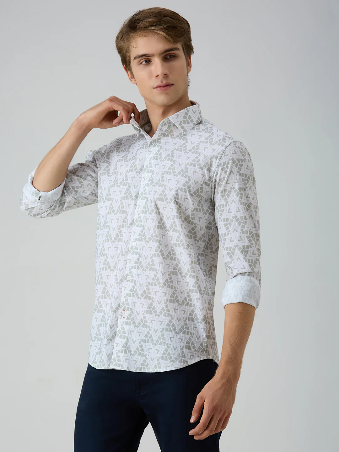 Men's Green Printed Slim Fit Shirts - Image 4
