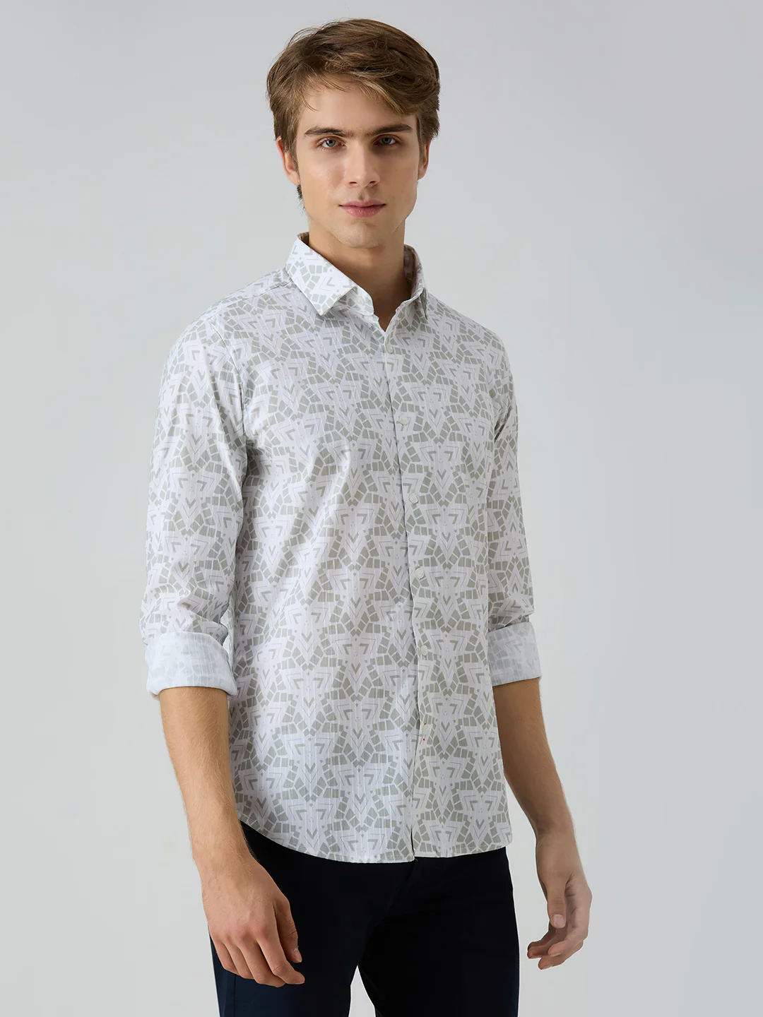 Men's Green Printed Slim Fit Shirts - Image 5