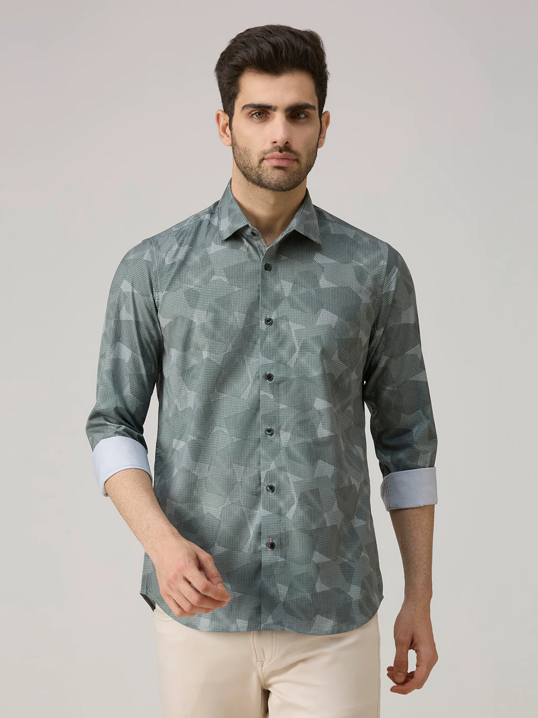 Men's Green Printed Slim Fit Shirts - Image 3