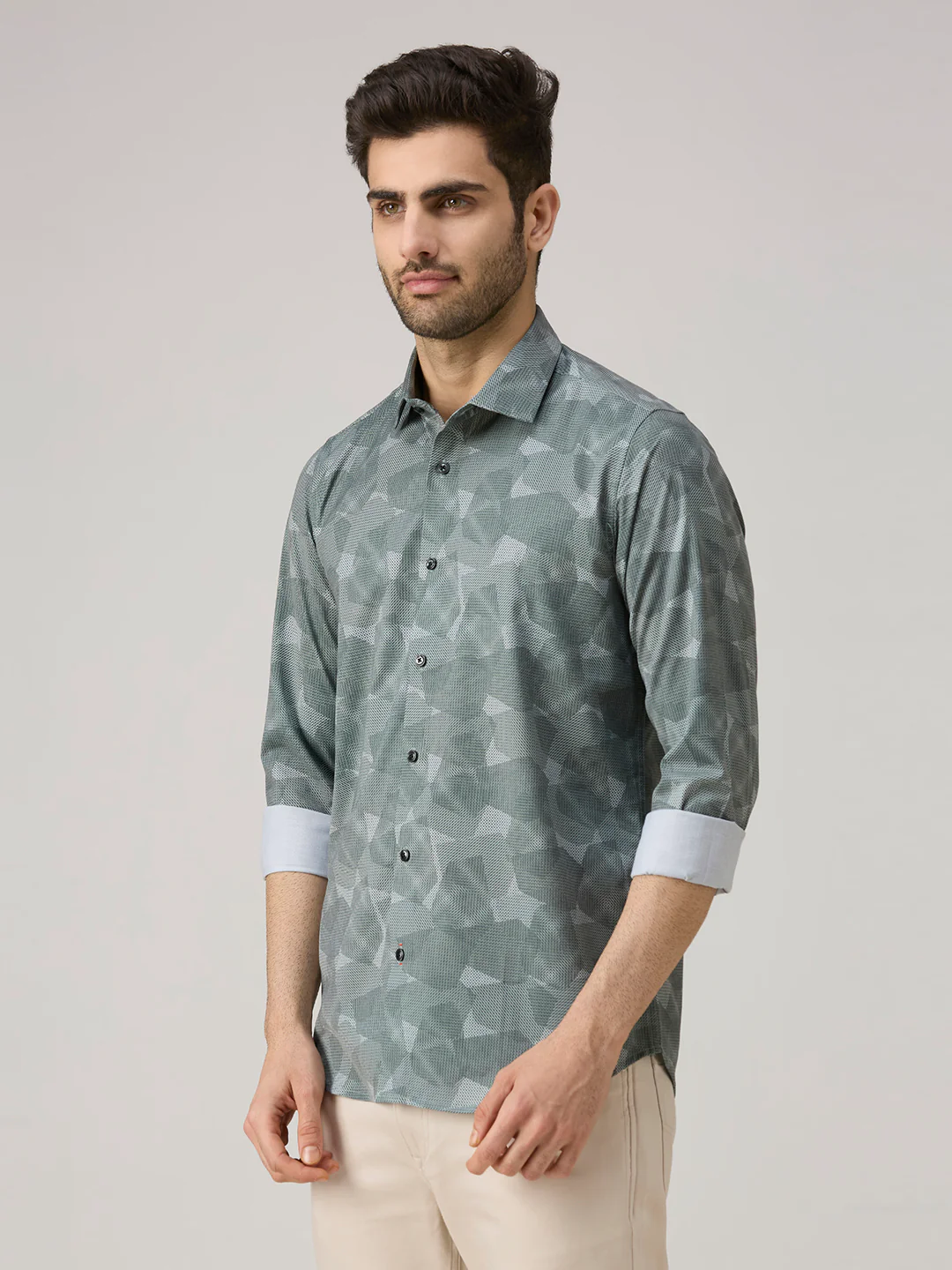 Men's Green Printed Slim Fit Shirts - Image 4