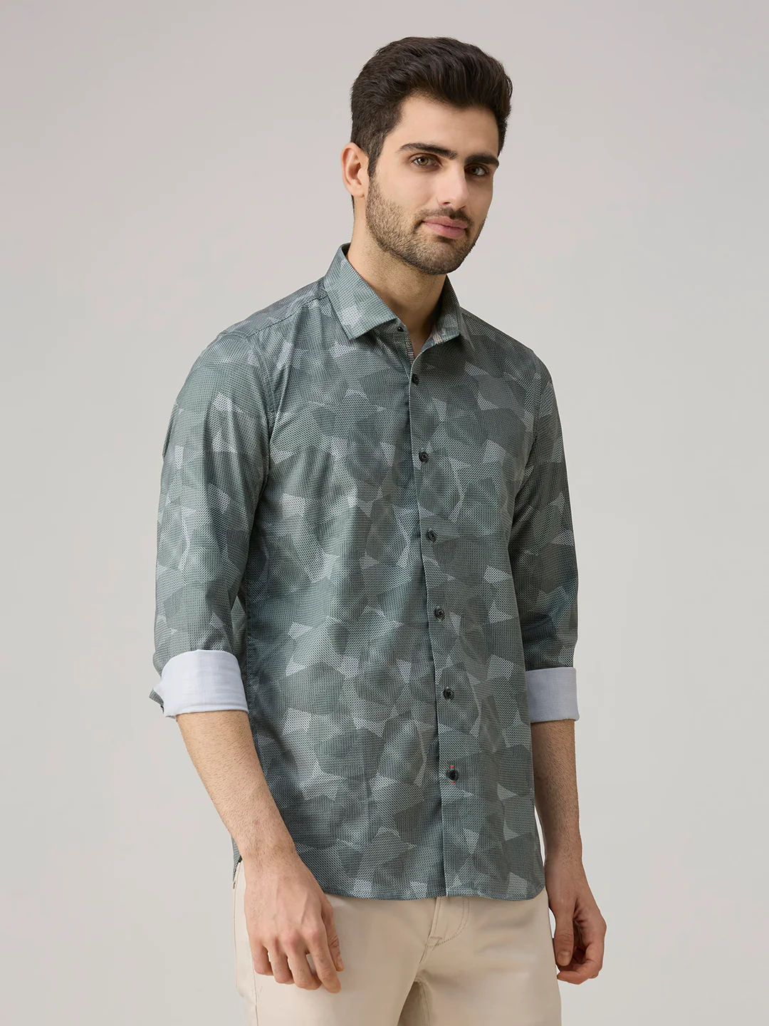 Men's Green Printed Slim Fit Shirts - Image 5