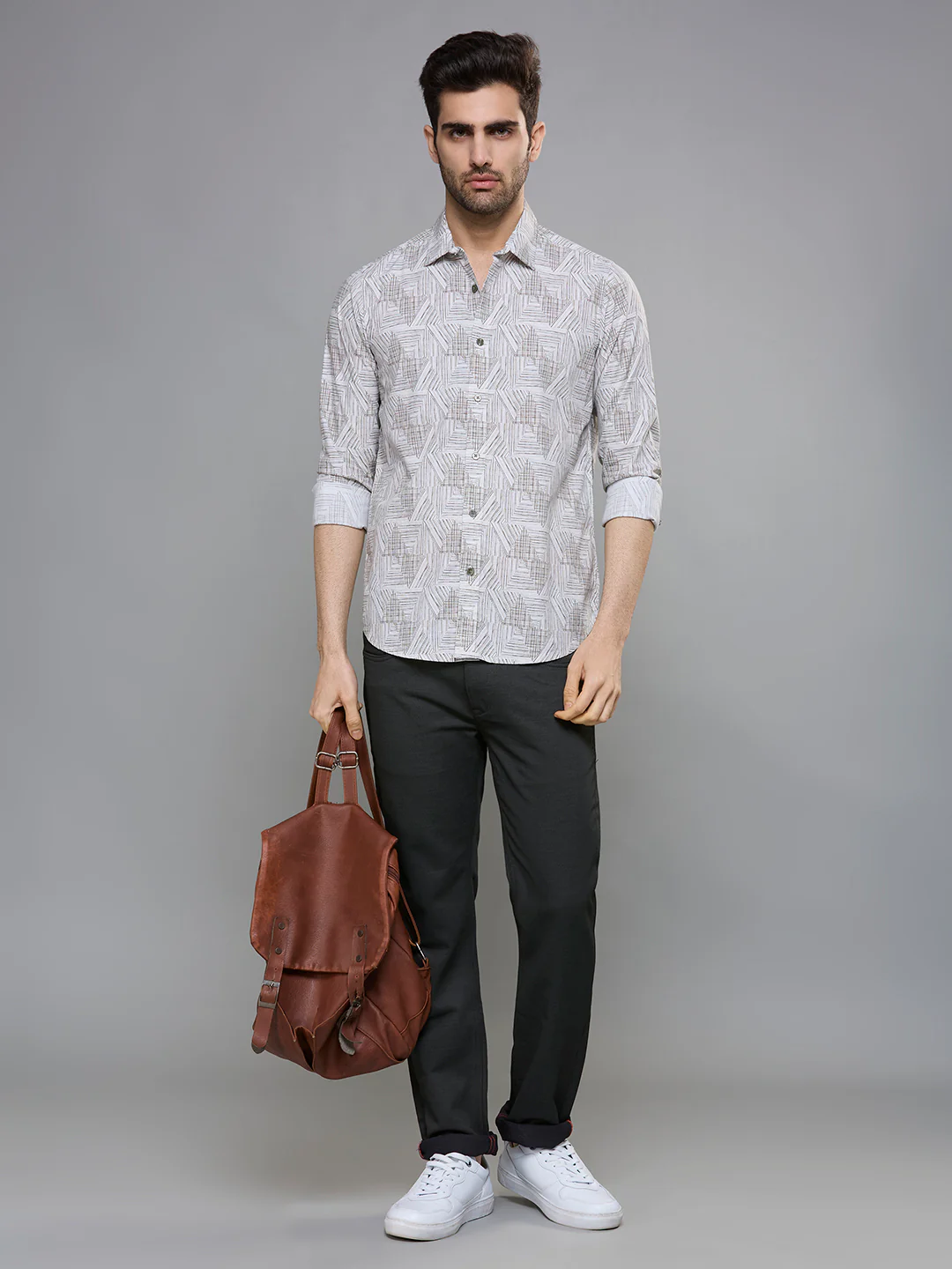 Men's Green Printed Slim Fit Shirts - Image 3
