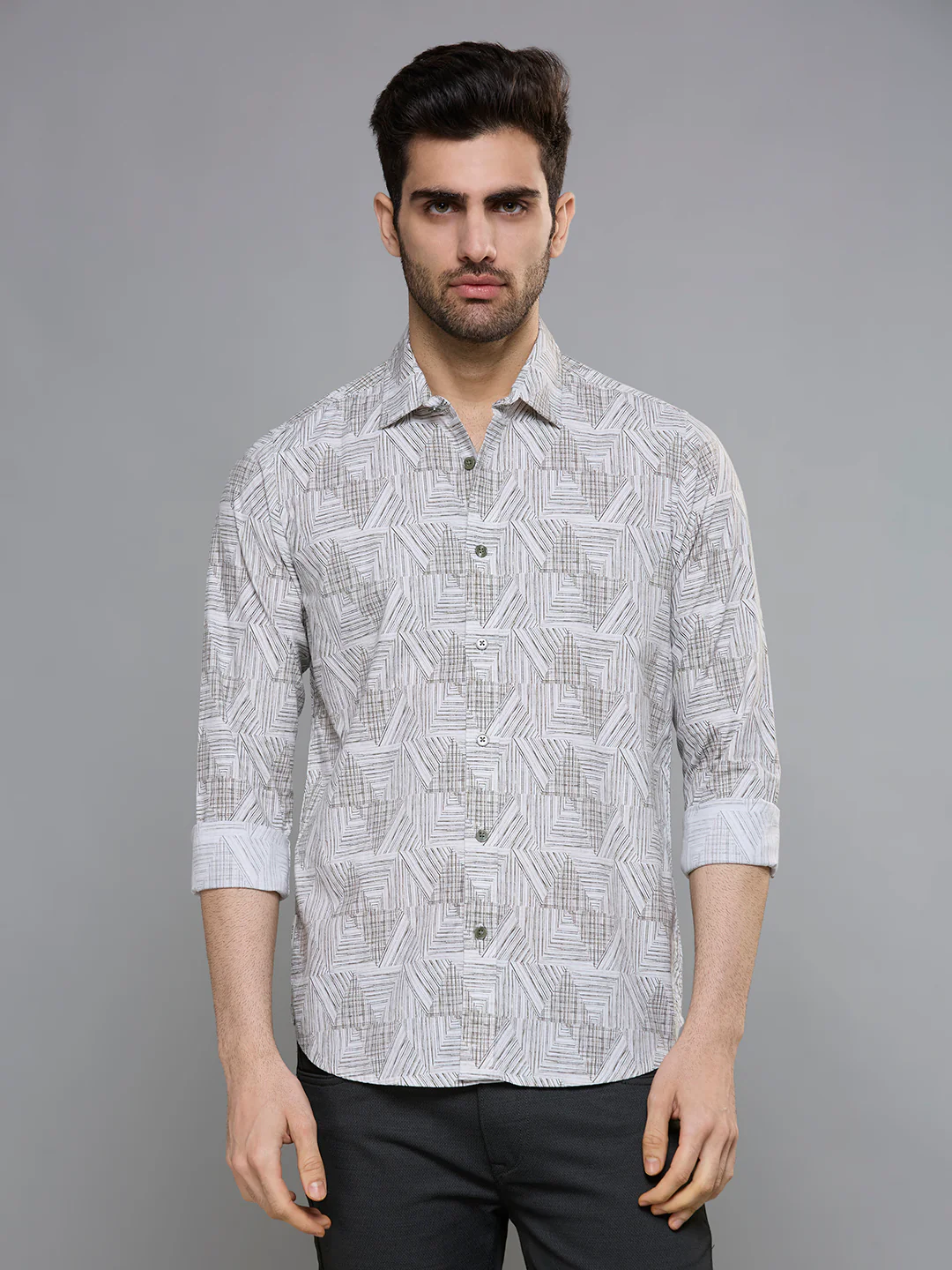 Men's Green Printed Slim Fit Shirts - Image 4