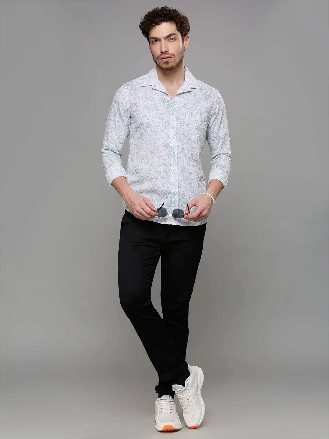 Men's Green Printed Slim Fit Shirts - Image 3