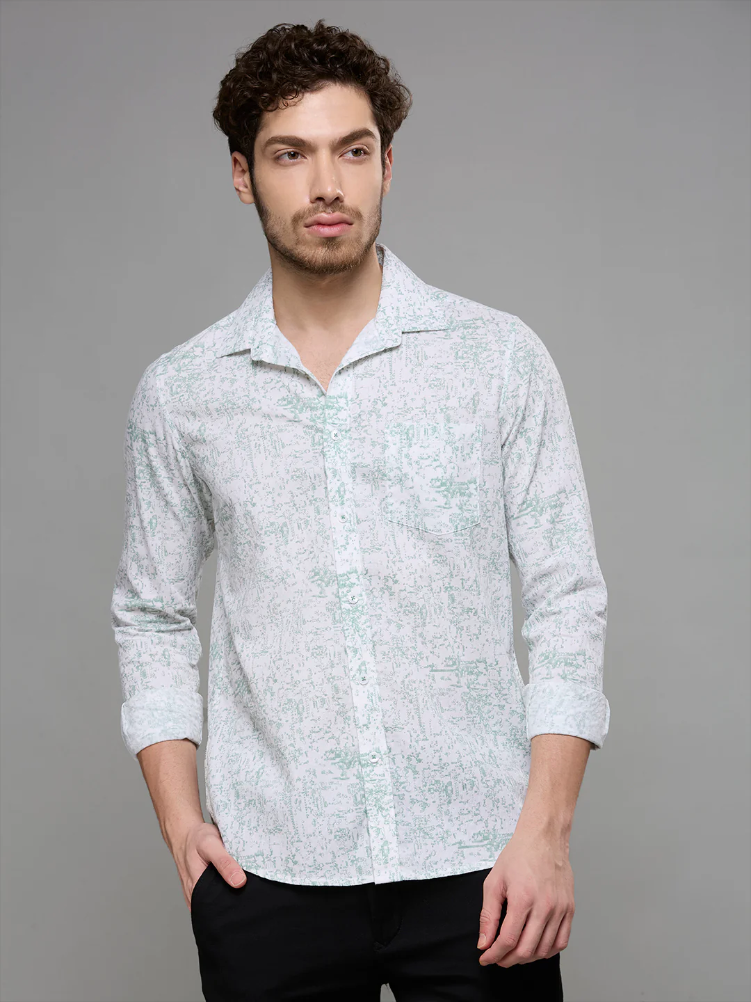 Men's Green Printed Slim Fit Shirts - Image 4