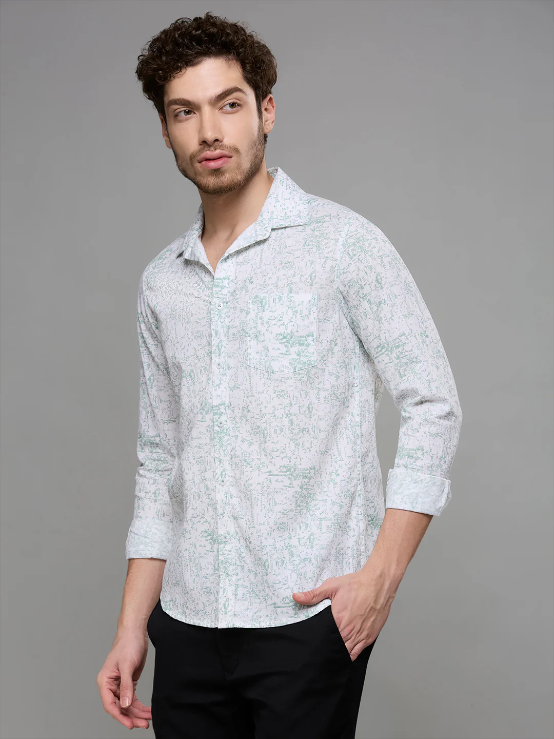 Men's Green Printed Slim Fit Shirts - Image 5