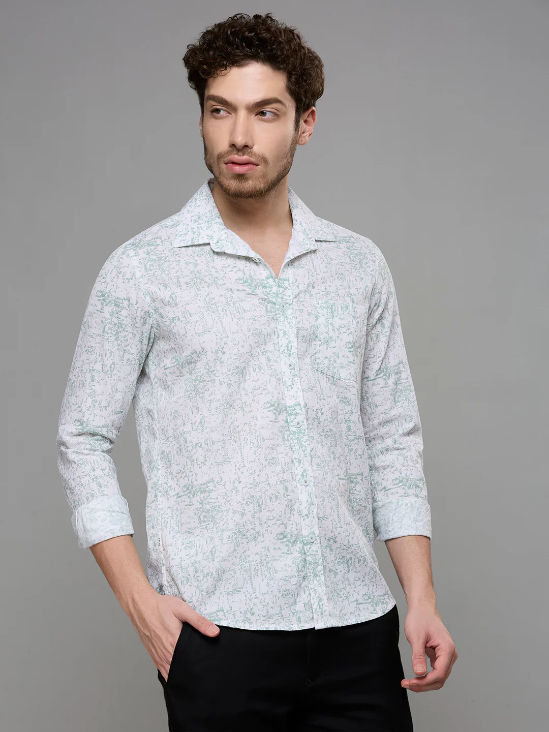 Men's Green Printed Slim Fit Shirts - Image 6