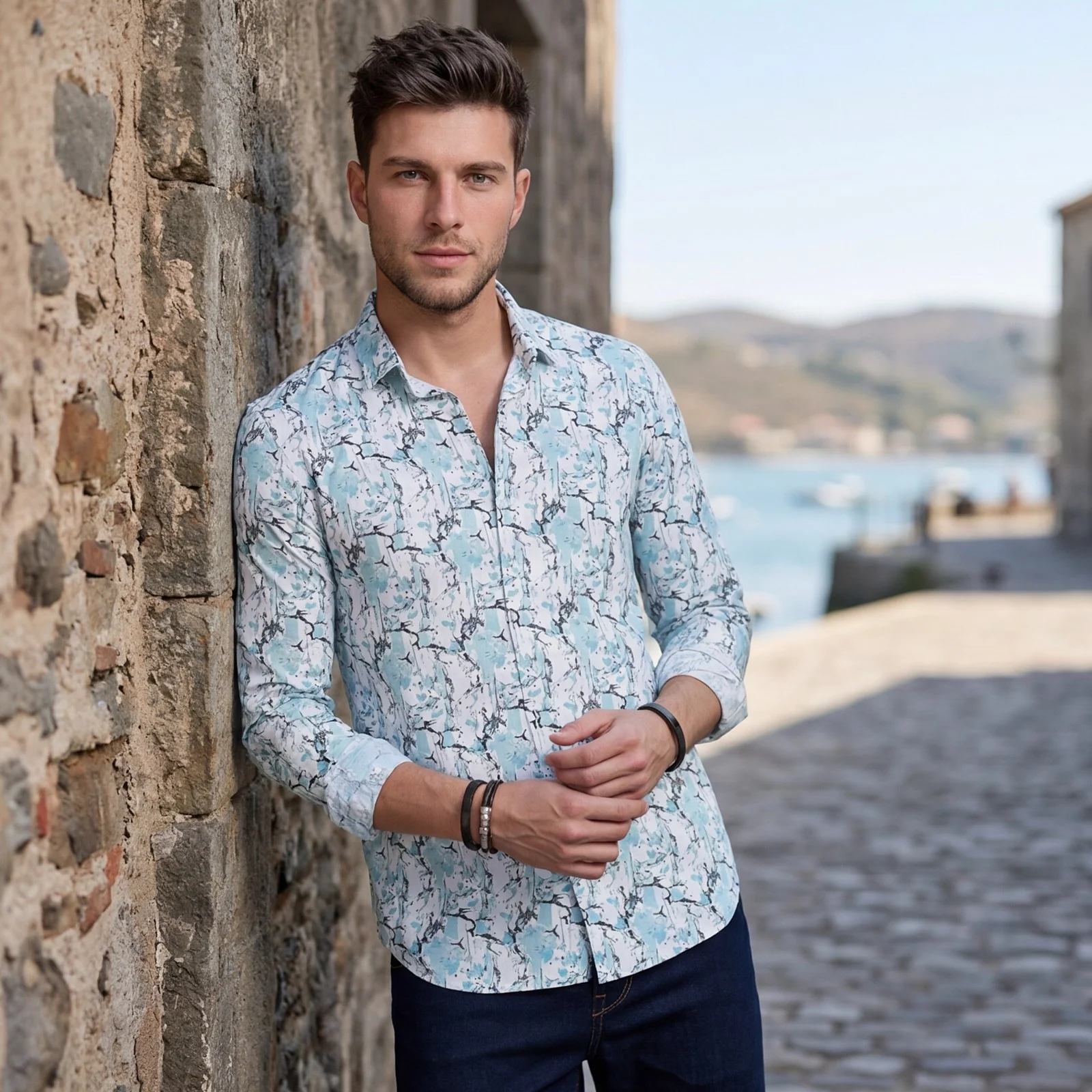 Men's Green Printed Slim Fit Shirts - Image 2