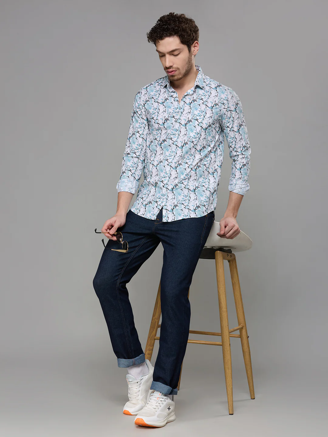 Men's Green Printed Slim Fit Shirts - Image 3
