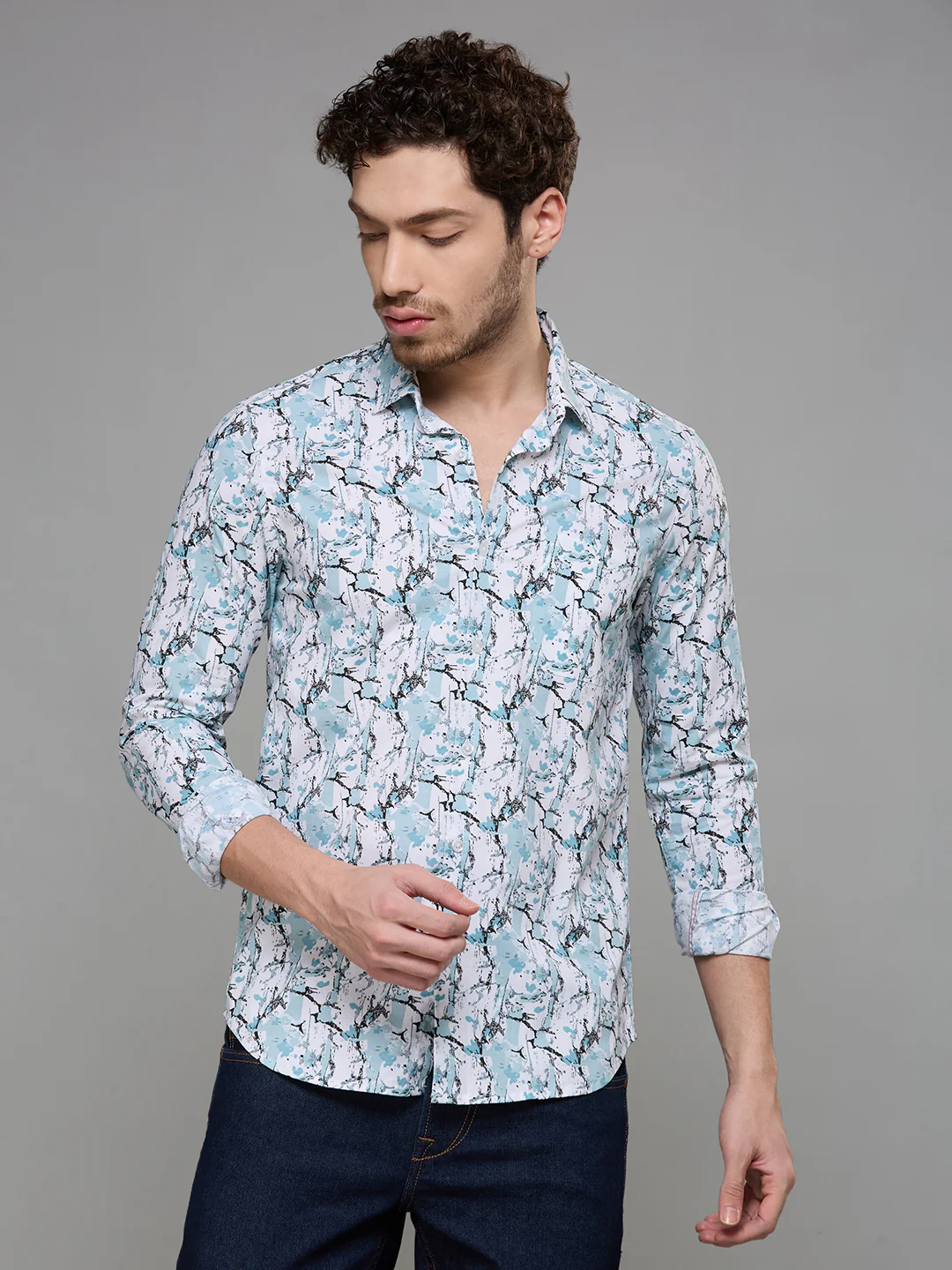 Men's Green Printed Slim Fit Shirts - Image 4