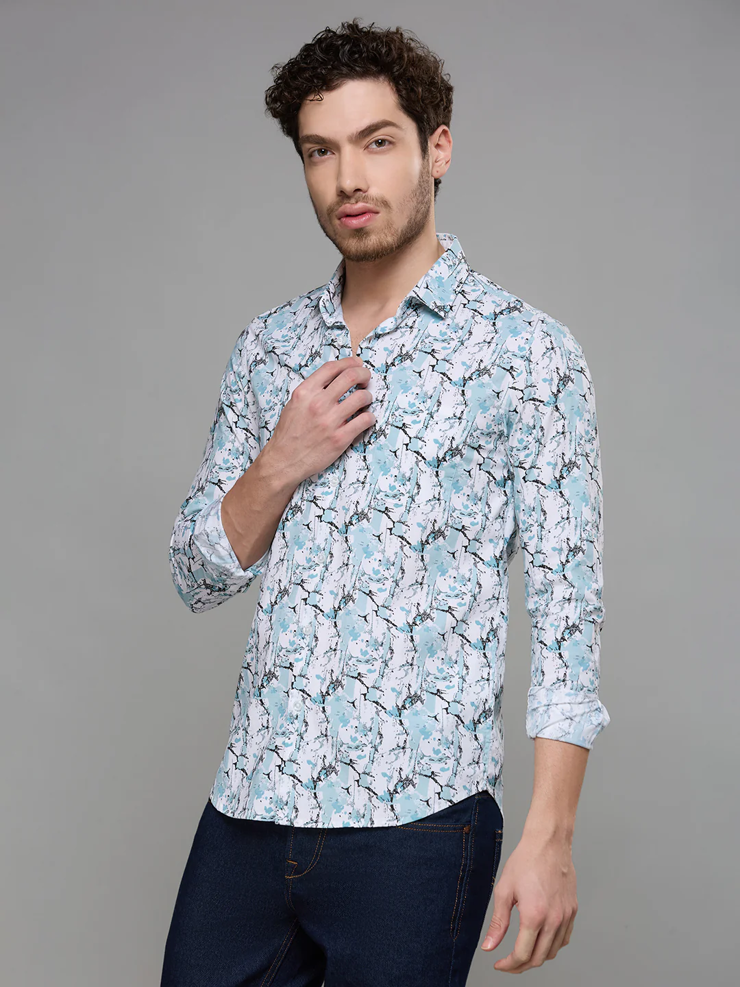 Men's Green Printed Slim Fit Shirts - Image 5