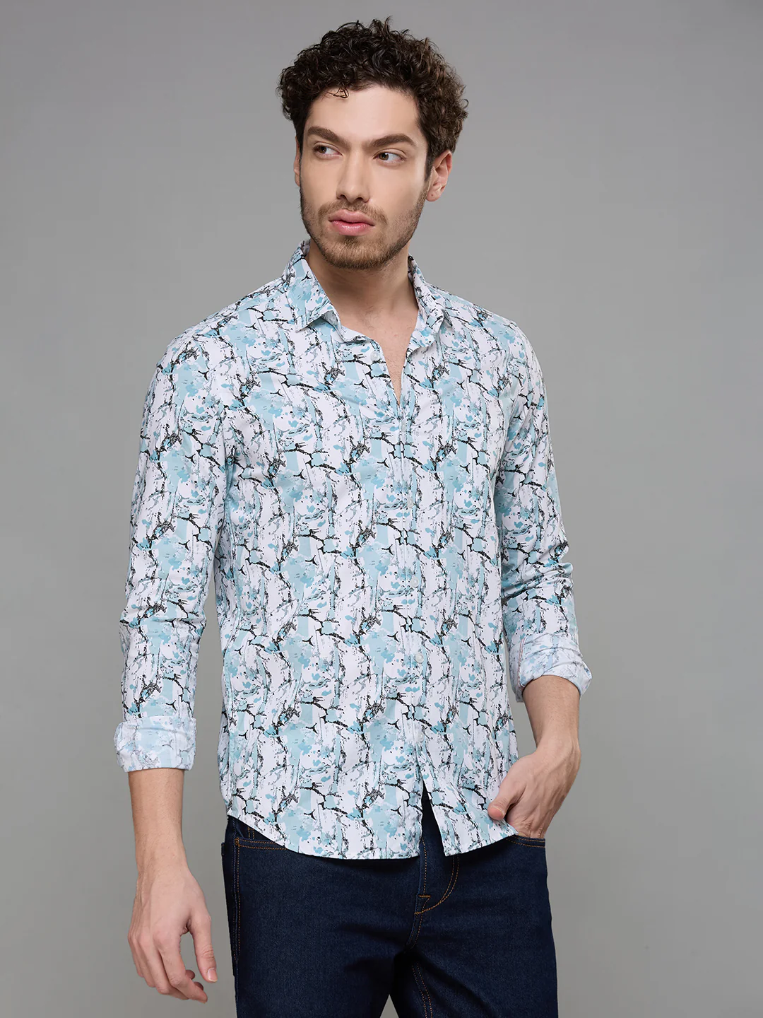 Men's Green Printed Slim Fit Shirts - Image 6