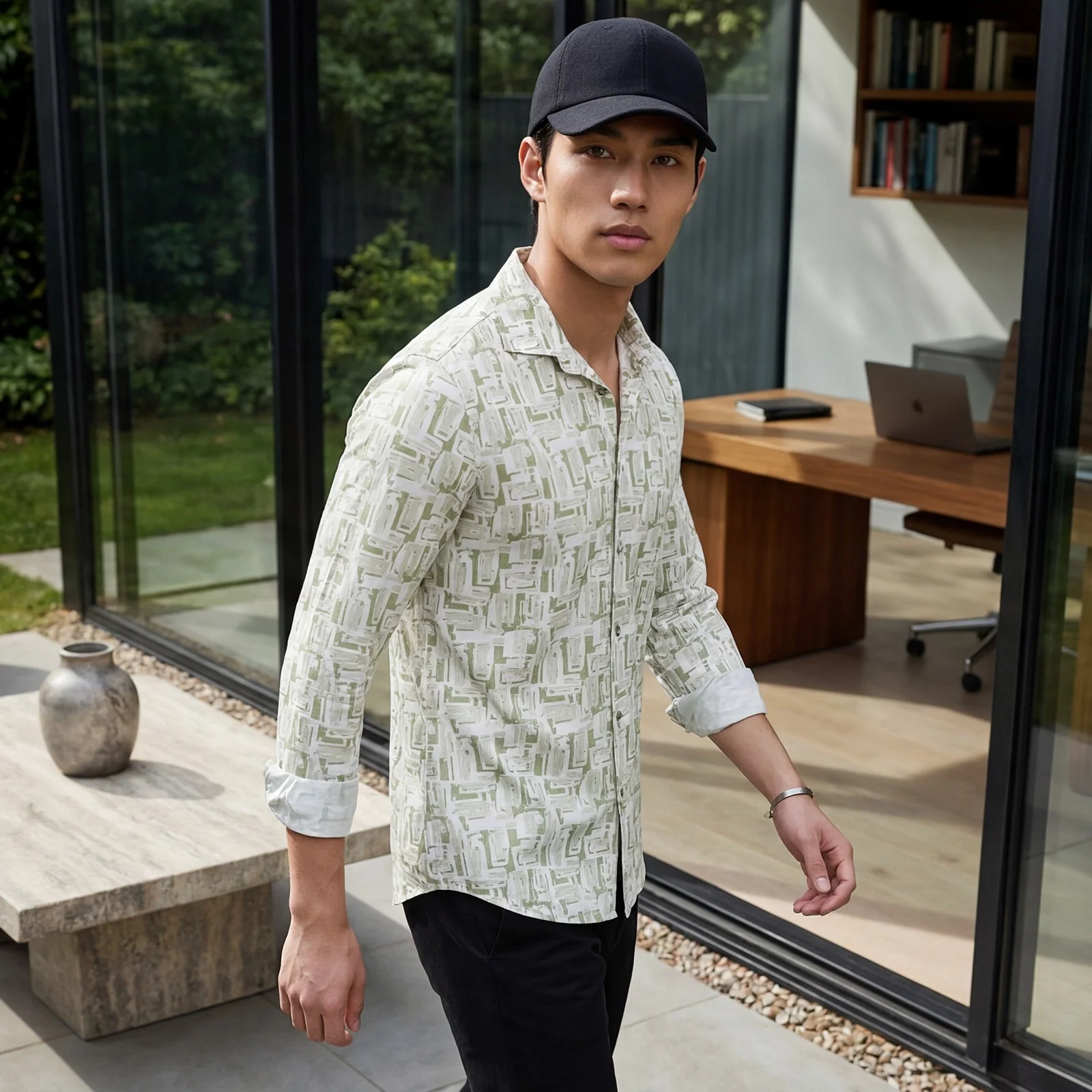 Men's Green Printed Slim Fit Shirts - Image 2
