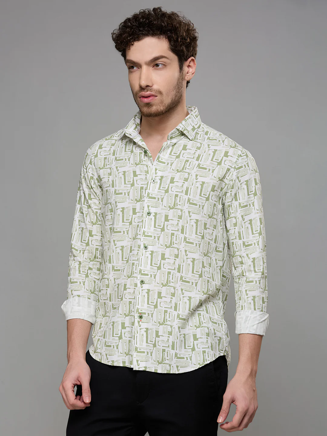 Men's Green Printed Slim Fit Shirts - Image 4