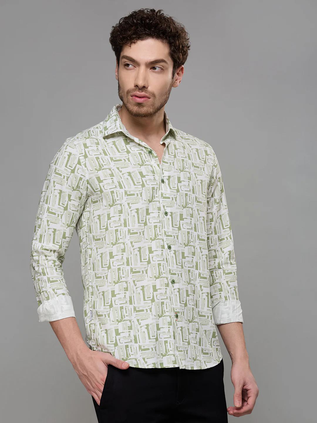 Men's Green Printed Slim Fit Shirts - Image 5
