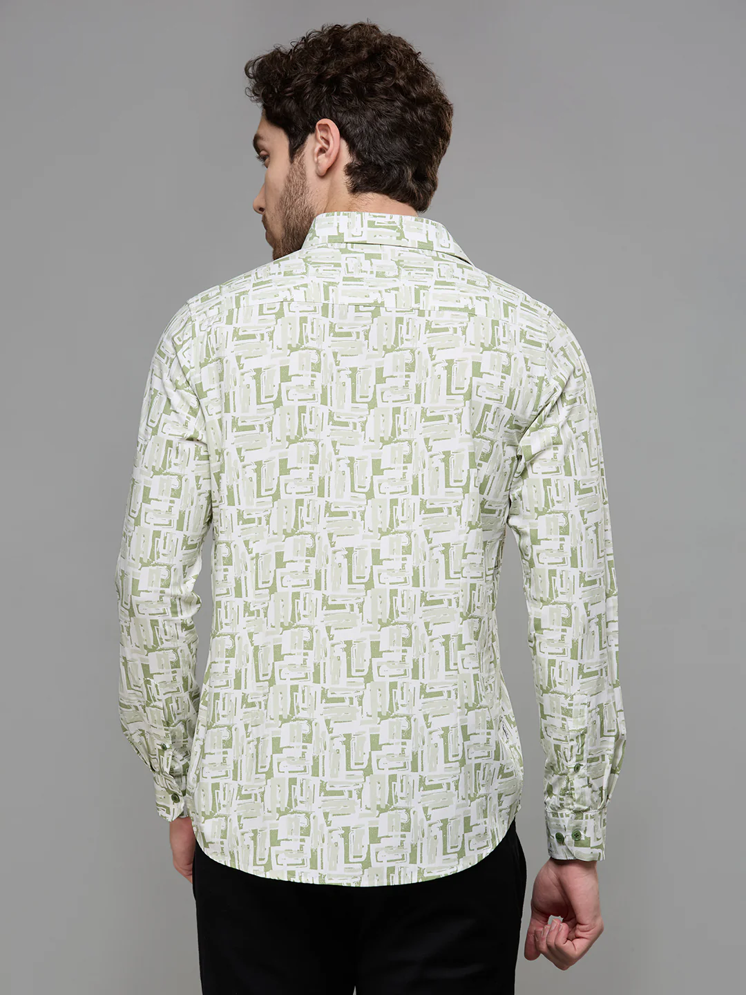 Men's Green Printed Slim Fit Shirts - Image 6