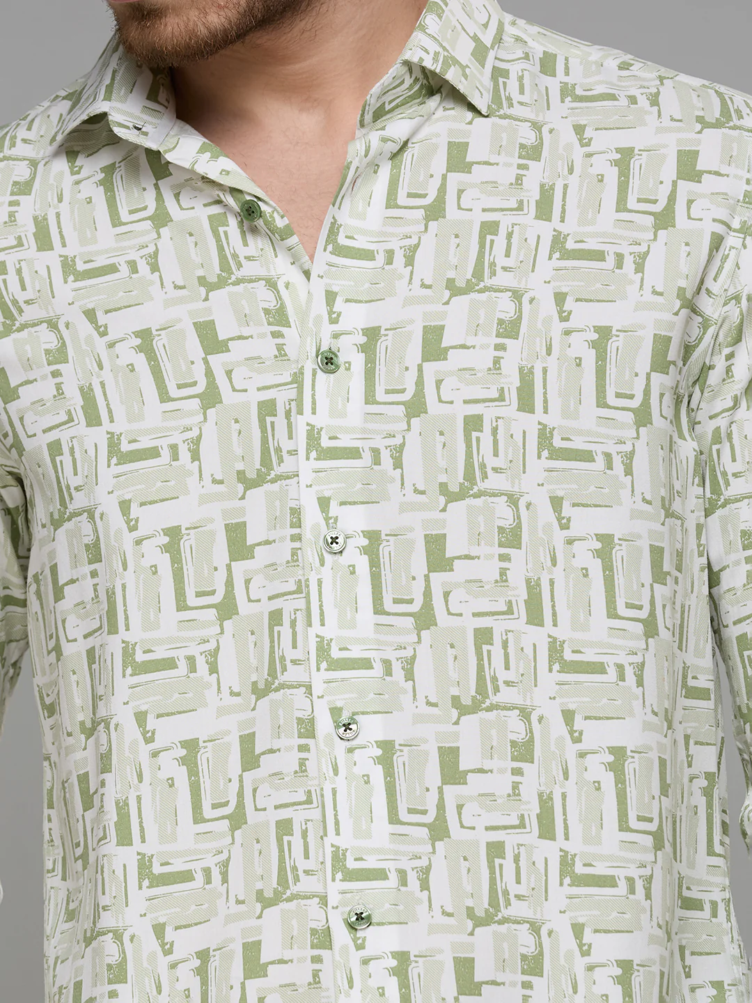 Men's Green Printed Slim Fit Shirts - Image 7