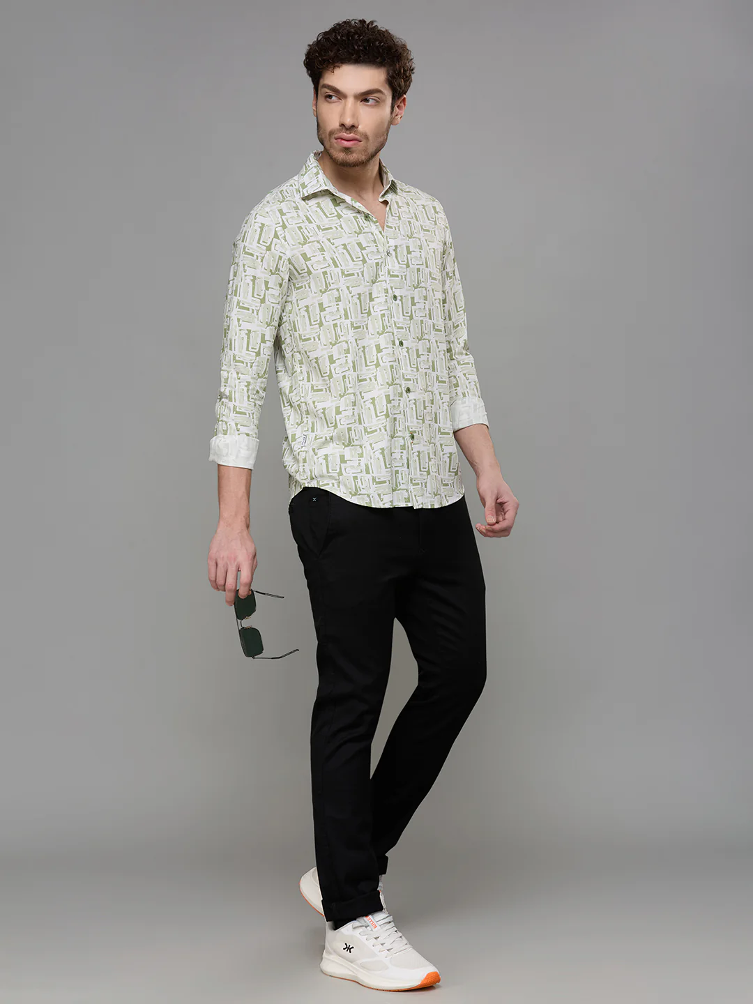 Men's Green Printed Slim Fit Shirts - Image 8