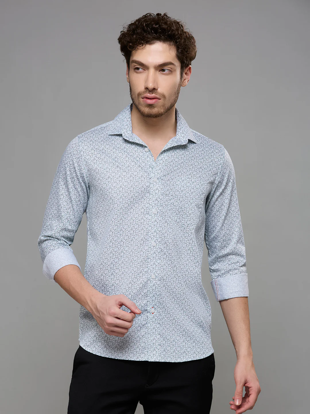 Men's Green Printed Slim Fit Shirts - Image 3