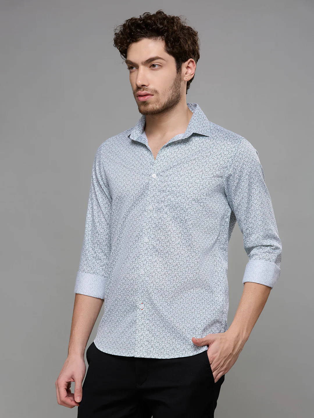 Men's Green Printed Slim Fit Shirts - Image 4