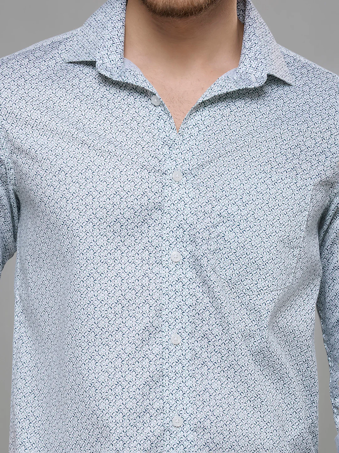 Men's Green Printed Slim Fit Shirts - Image 7