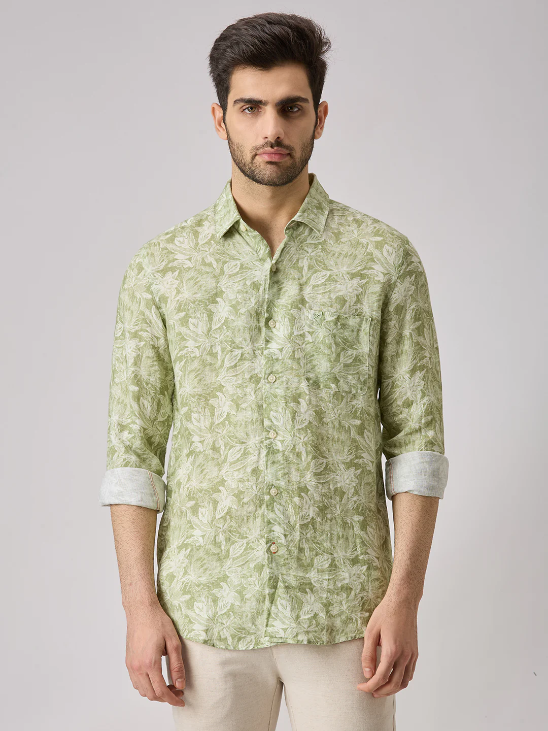 Men's Green Printed Slim Fit Shirts - Image 3