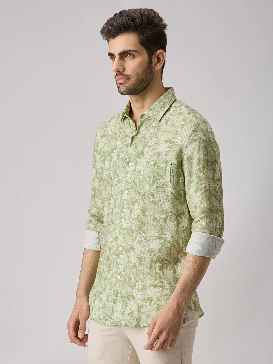 Men's Green Printed Slim Fit Shirts - Image 4