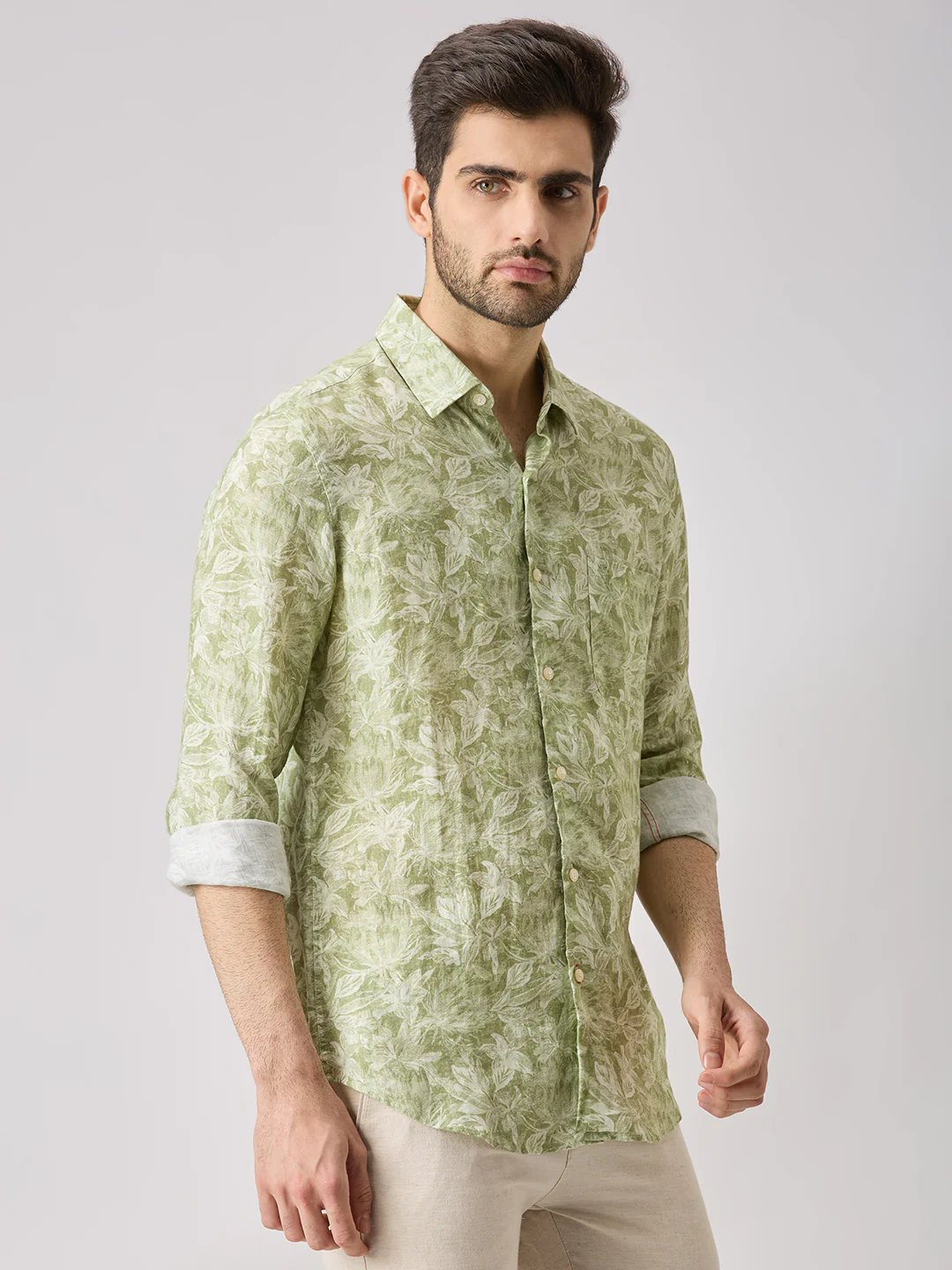 Men's Green Printed Slim Fit Shirts - Image 5