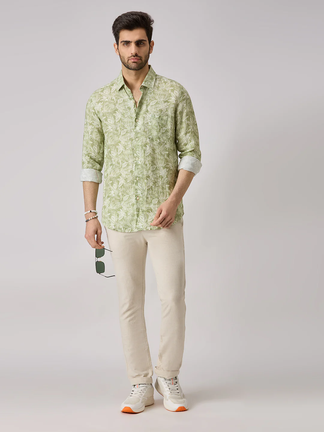 Men's Green Printed Slim Fit Shirts - Image 8