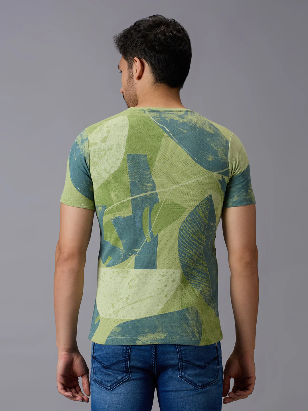 Men's Green Printed Slim Fit T-Shirts - Image 4