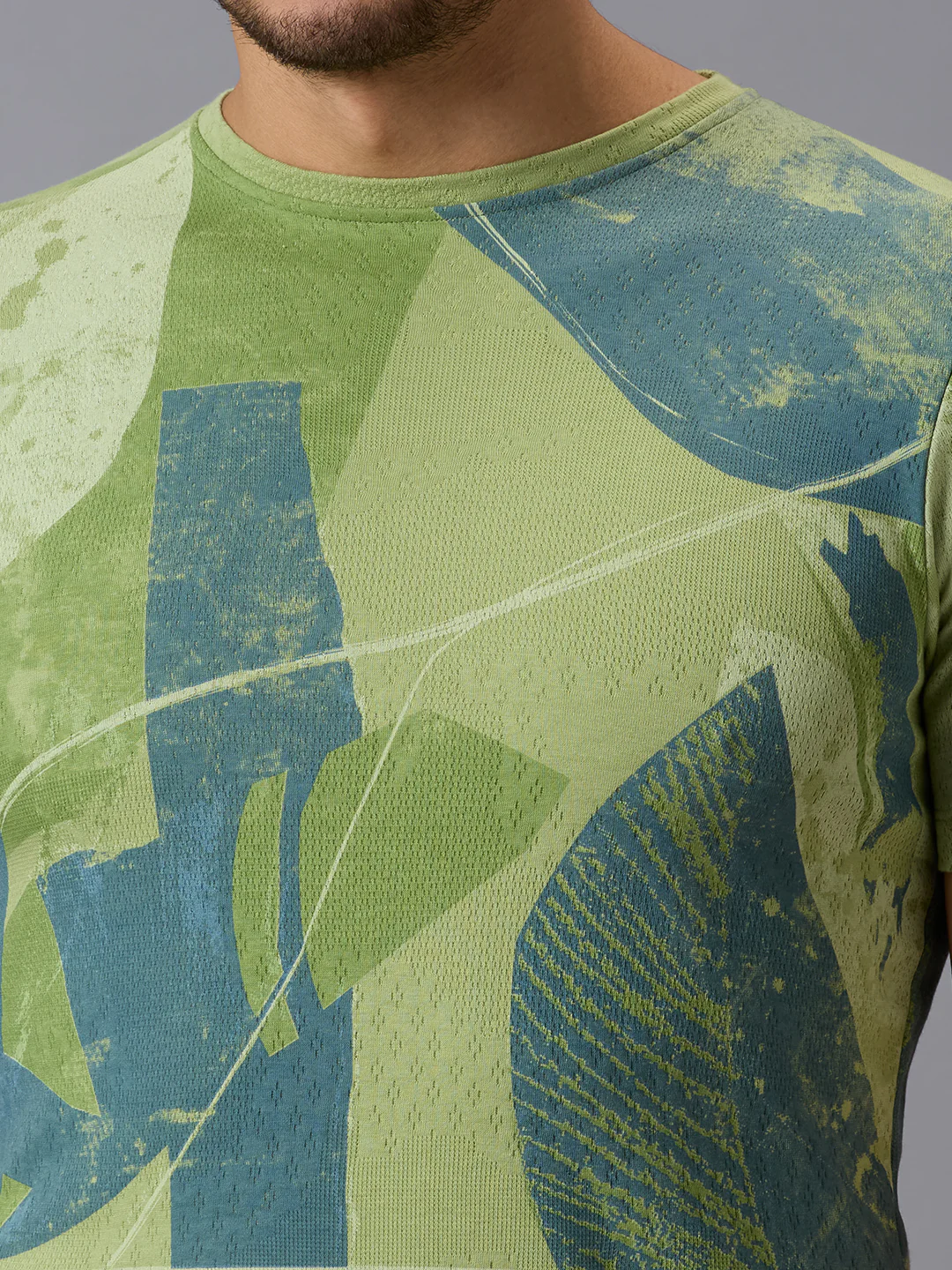 Men's Green Printed Slim Fit T-Shirts - Image 5