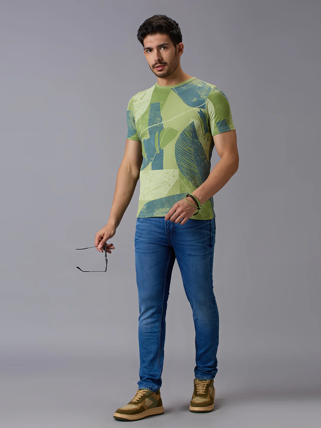 Men's Green Printed Slim Fit T-Shirts - Image 6