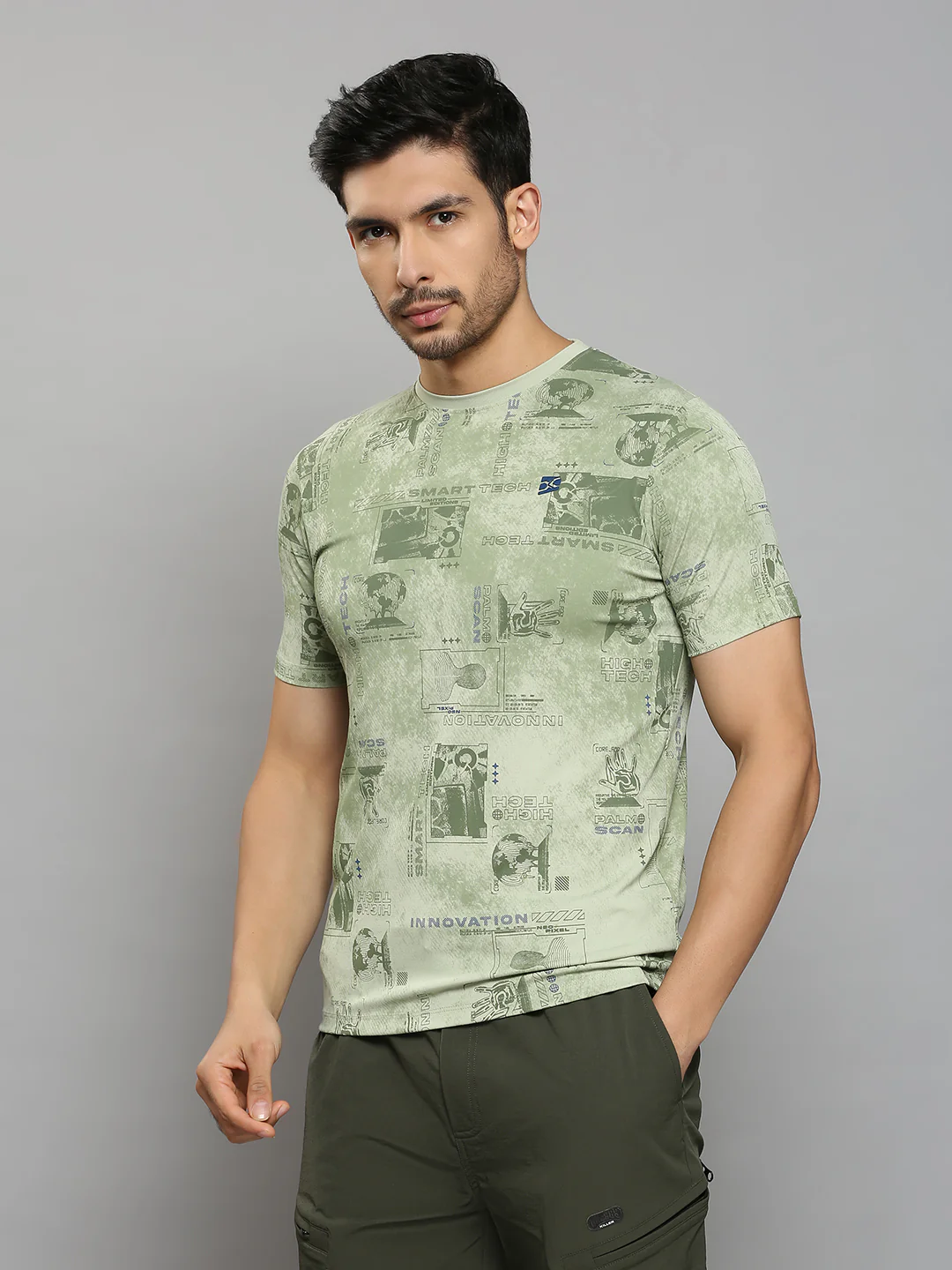 Men's Green Printed Slim Fit T-Shirts - Image 2