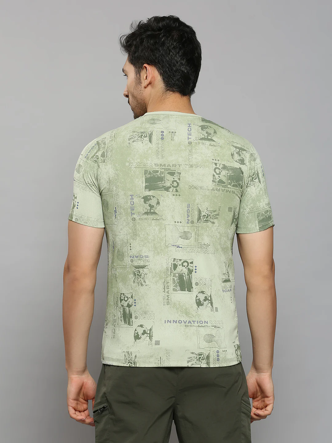 Men's Green Printed Slim Fit T-Shirts - Image 4