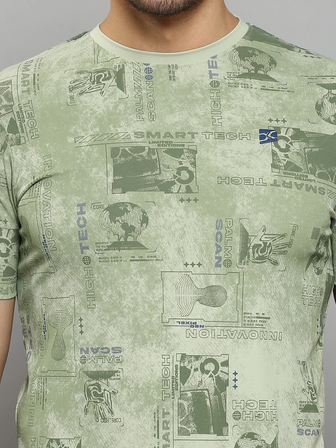 Men's Green Printed Slim Fit T-Shirts - Image 5