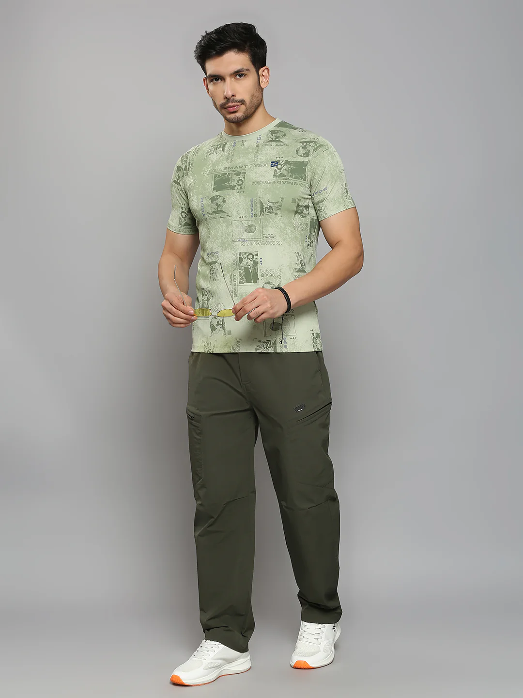 Men's Green Printed Slim Fit T-Shirts - Image 6