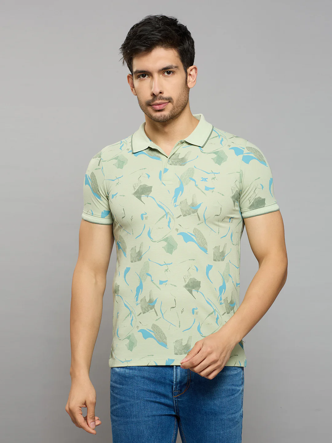 Men's Green Printed Slim Fit T-Shirts