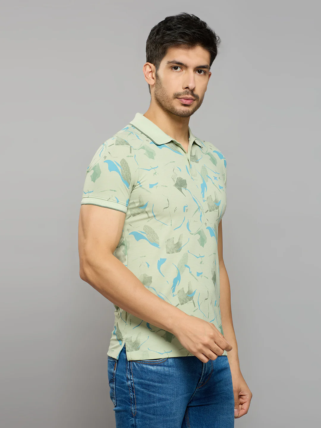 Men's Green Printed Slim Fit T-Shirts - Image 3