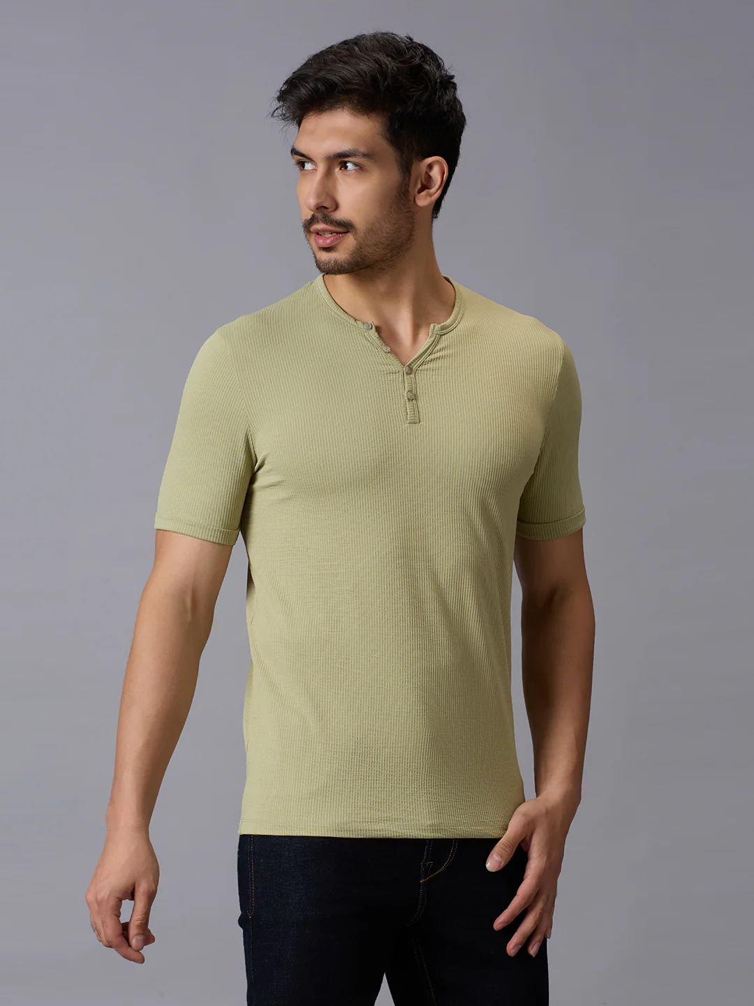 Men's Green Printed Slim Fit T-Shirts - Image 3