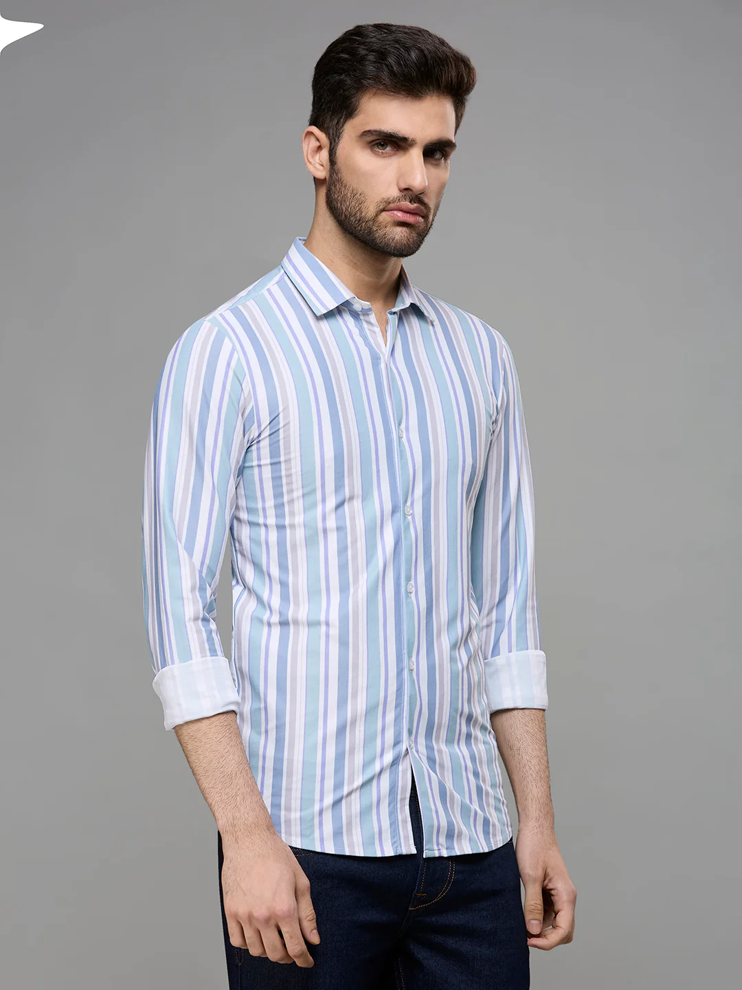 Men's Green Stripe Slim Fit Shirts - Image 5