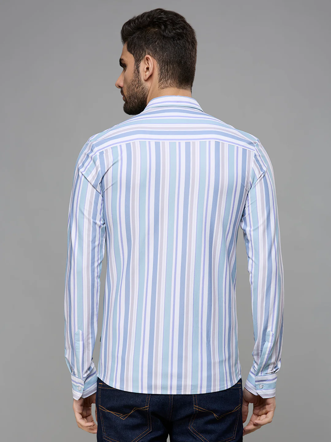 Men's Green Stripe Slim Fit Shirts - Image 6