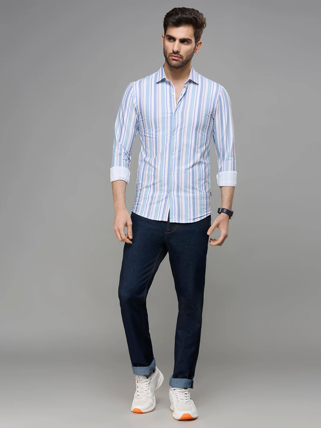 Men's Green Stripe Slim Fit Shirts - Image 8