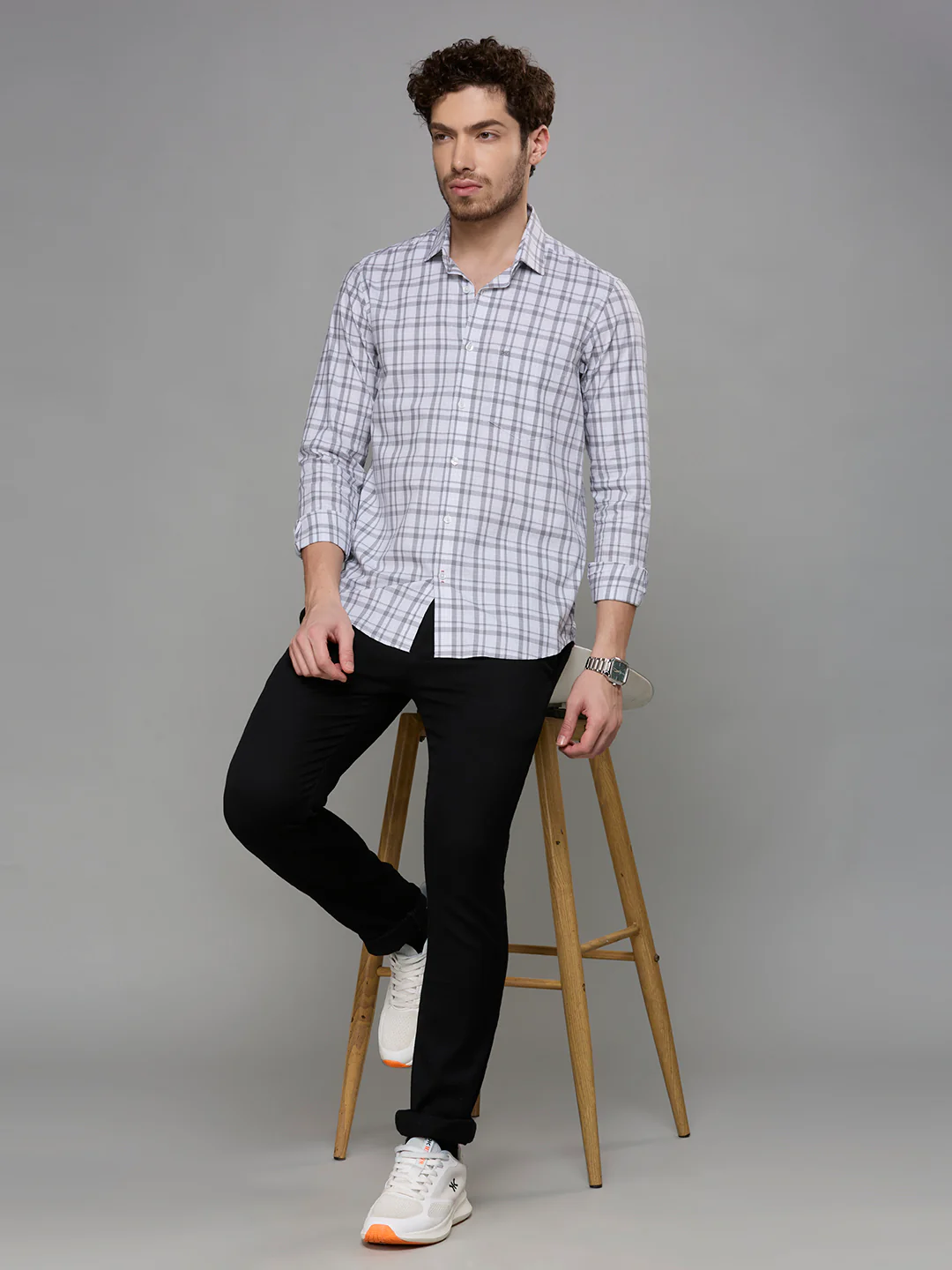 Men's Grey Checks Slim Fit Shirts - Image 8