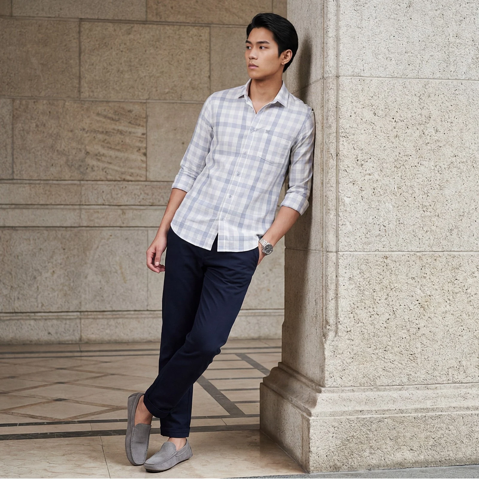 Men's Grey Checks Slim Fit Shirts