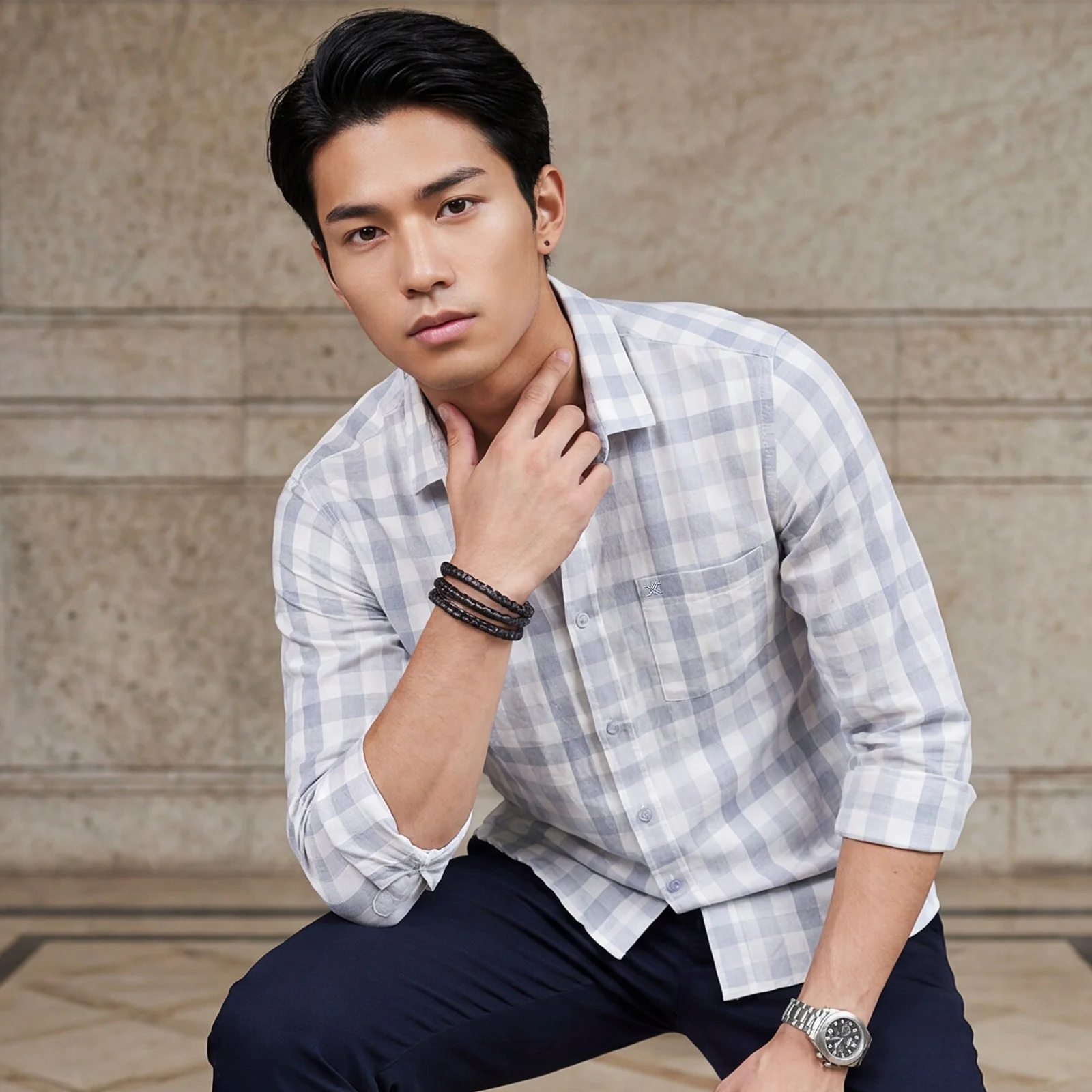 Men's Grey Checks Slim Fit Shirts - Image 2